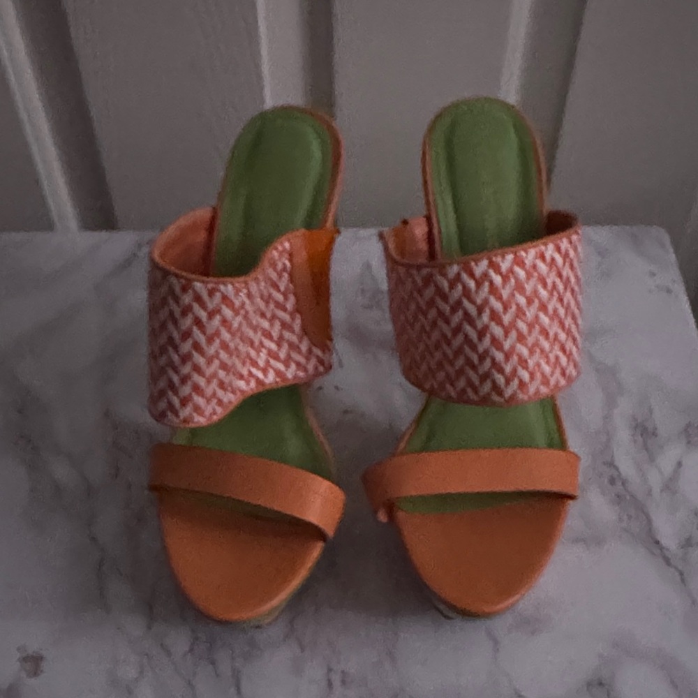Shoe Republic LA Orange and Green Sandals
